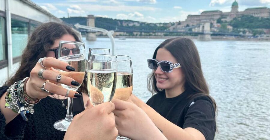 Budapest: 1 hr Sunshine Booze Cruise with Prosecco - Boarding the Gróf Széchenyi at Akadémia dock 2