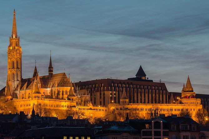 Budapest by night - private driving tour - Fisherman’s Bastion and the lights below
